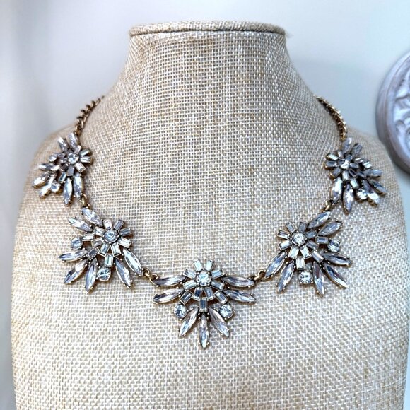 J.Crew Gold Statement Necklace With Rhinestone Floral Design - Picture 12 of 12